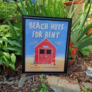Beach Huts for Rent Framed Art 22 x 18 Under Glass